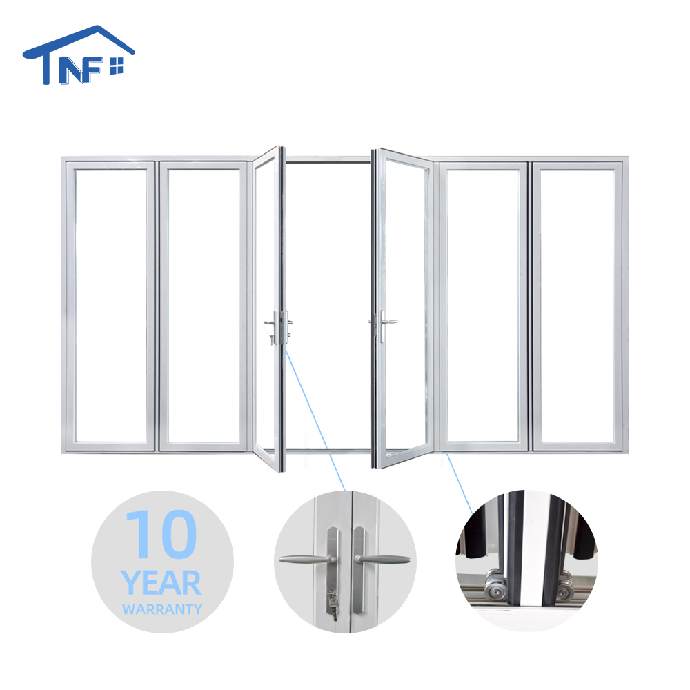 Safety tempered glass aluminium folding bifold windows/doors with handles