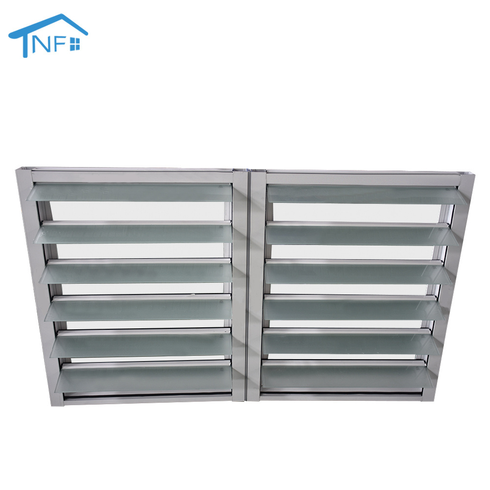 Double louver slats panel casement window with handle