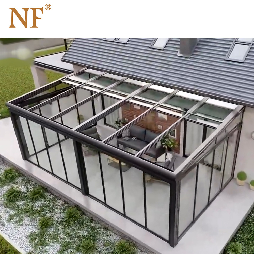 Outdoor heavy duty sunroom with accordion foldable glass door