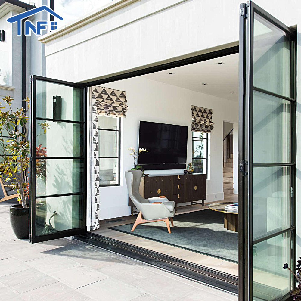 American NFRC certification accordion bi-folding door exterior patio glass door aluminum  bifolding door blinds factory