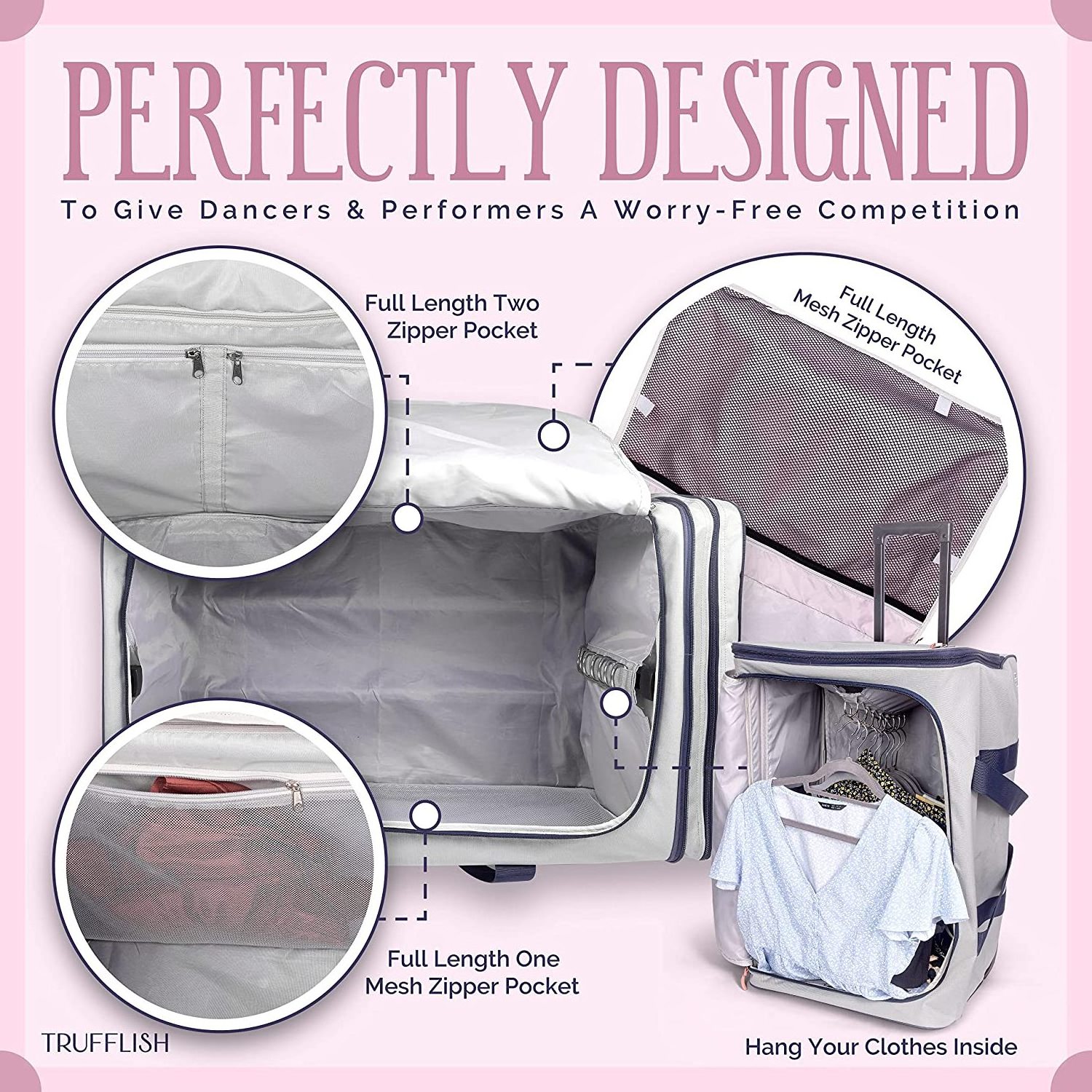 Dance Bag with Garment Rack Duffel Travel Bag with Rack for Shows Rolling Garment Bag Travel Best Gifts for Dancers