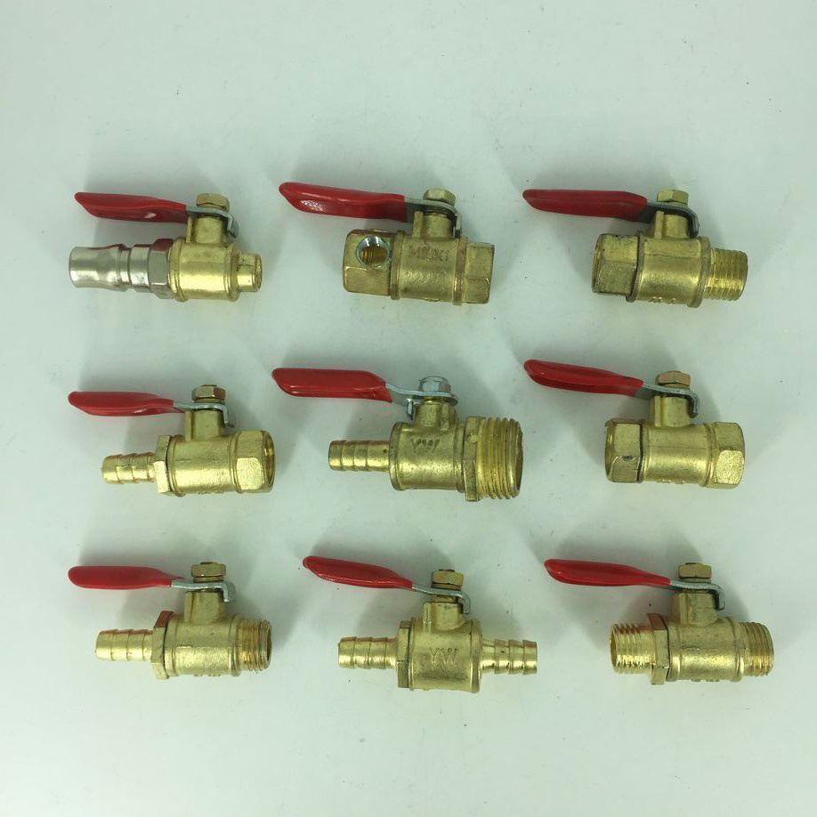 Golden Zinc Alloy Red Handle Small Thread Brass Ball Valve For Gas Hose