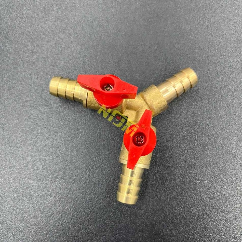 NFJM china 8 10mm Barb Y Connector Brass Hose Splitter Gas Water Pipe Heat Water Control Ball Valve