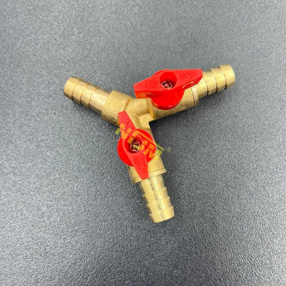 NFJM china 8 10mm Barb Y Connector Brass Hose Splitter Gas Water Pipe Heat Water Control Ball Valve