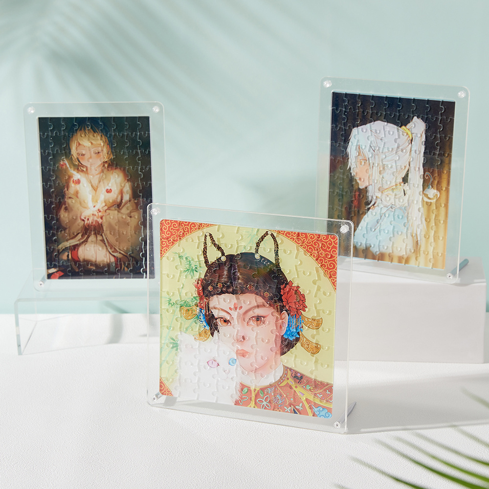 Factory wholesale clear plastic girl 3d acrylic jigsaw puzzle photo frame