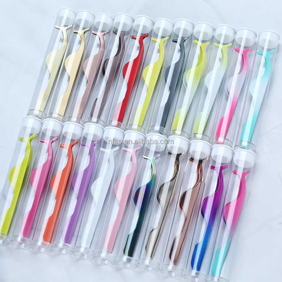 Custom Logo Private Label Pink Plastic Lashes Applicator Tweezers Bulk Magnetic Lash Tweezers Packaging False Eyelash Tweezers