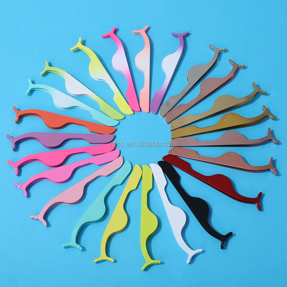 Custom Logo Private Label Pink Plastic Lashes Applicator Tweezers Bulk Magnetic Lash Tweezers Packaging False Eyelash Tweezers