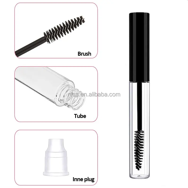 Customized Black Blue Eyebrow Gel Container Tubes Custom Logo Clear Round 10Ml Empty Eyelash Mascara Tube With Lash Brush Wand