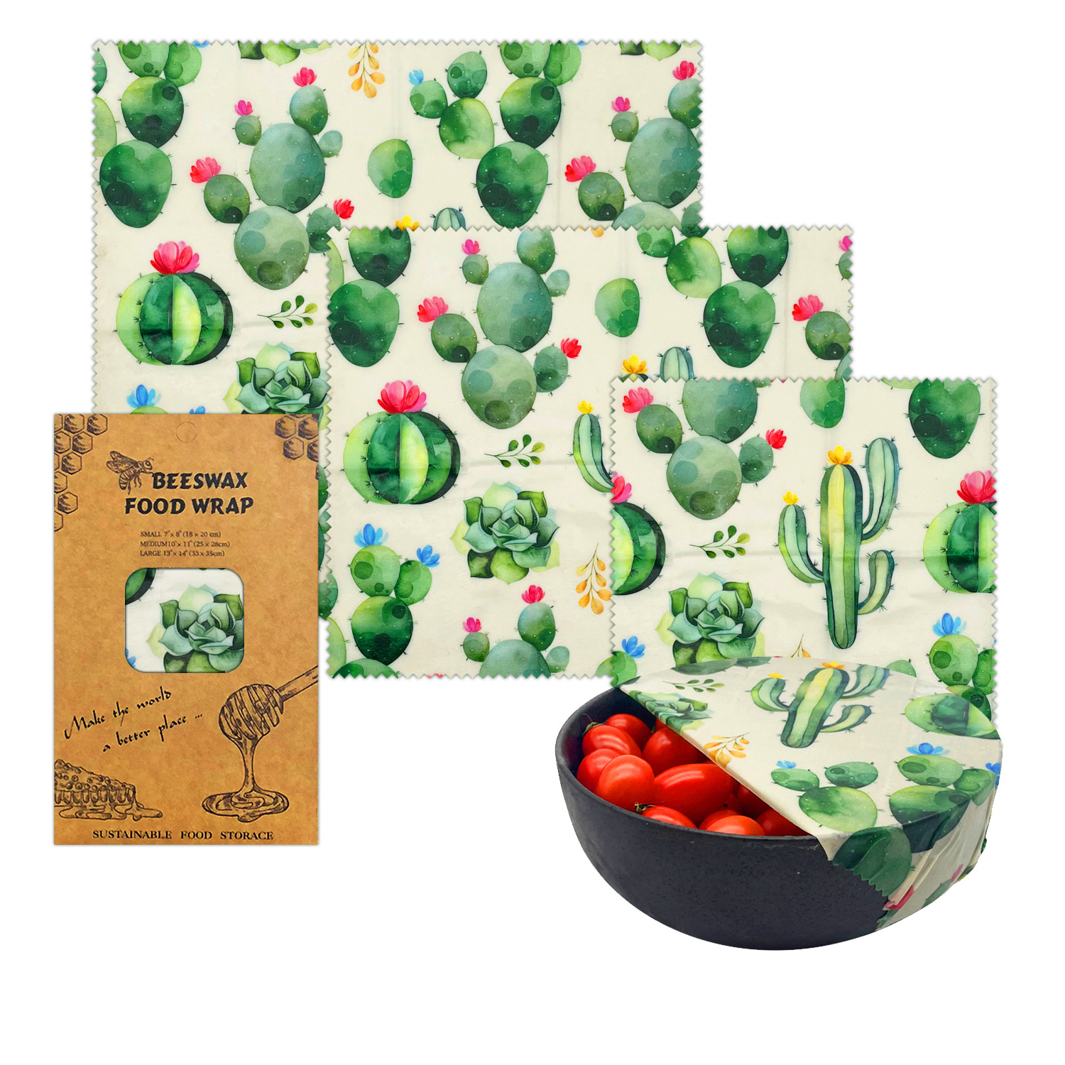 In Stock BSCI Factory Kitchen Food Bag Organic Cotton Reusable Soy Vegan Beeswaxs Wrap Roll