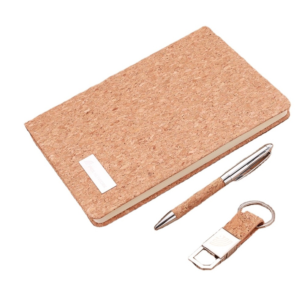 3 in 1 Cork Notepad Keychain Gift Enterprise Company Business Notebook Gift Set