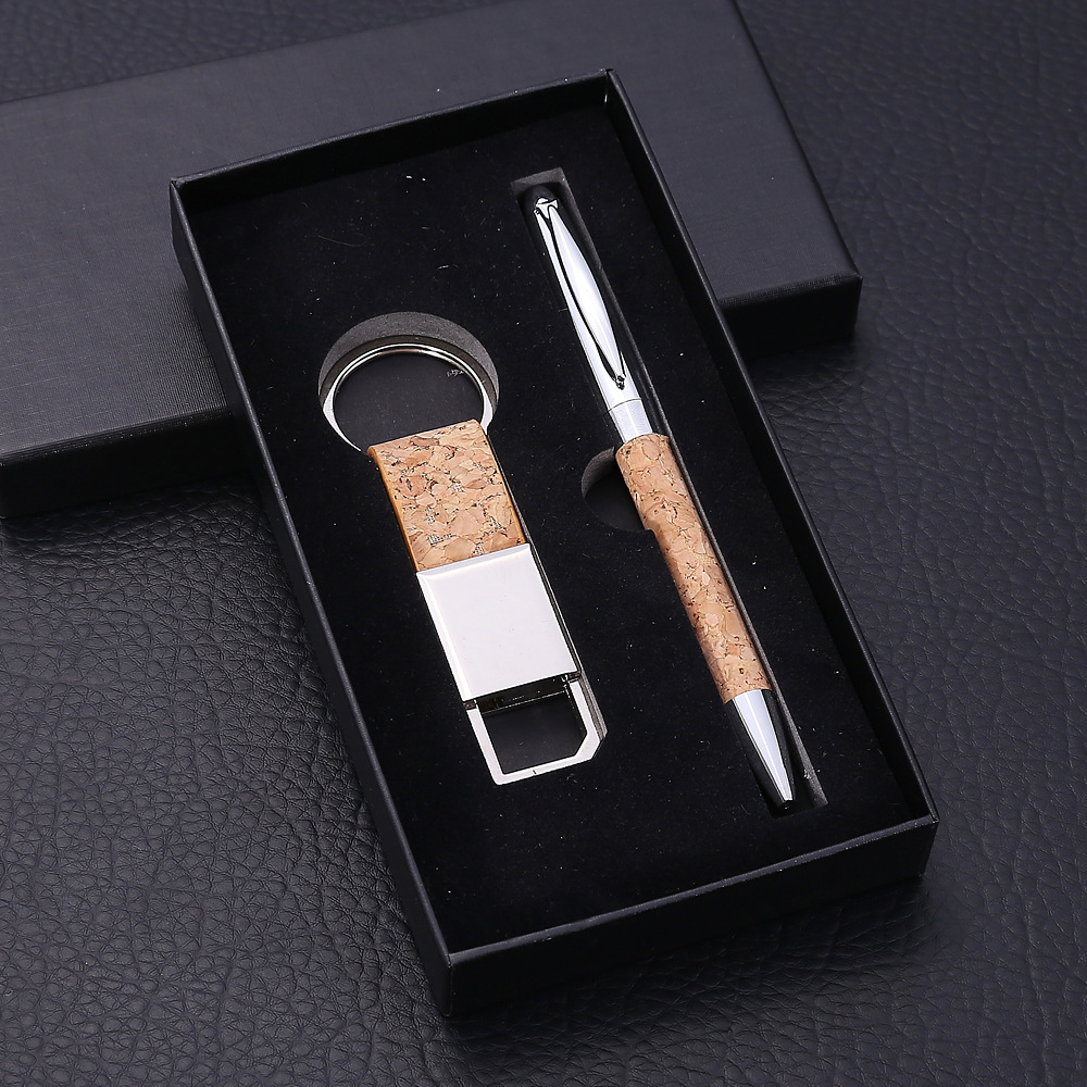 3 in 1 Cork Notepad Keychain Gift Enterprise Company Business Notebook Gift Set