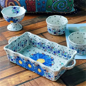 Baking Dish Bowl South Korea Peacock Feather Home 2023 New Creme Brulee Bowl Dessert Bowl Microwave Oven Two Handles Baking Dish