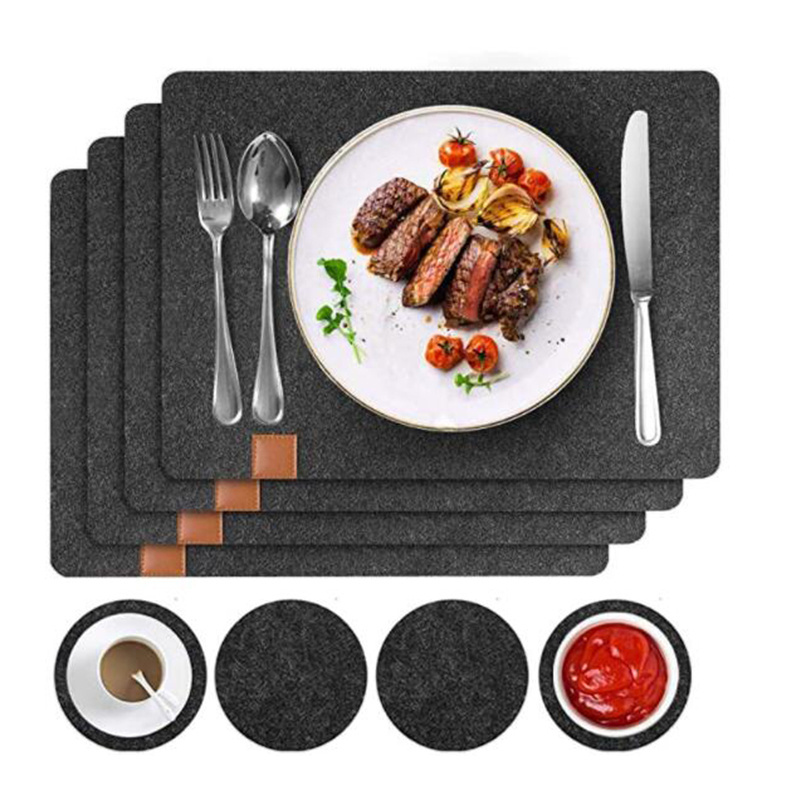 Modern individual wedding placement dining room table mat nonwoven black felt placemats for table