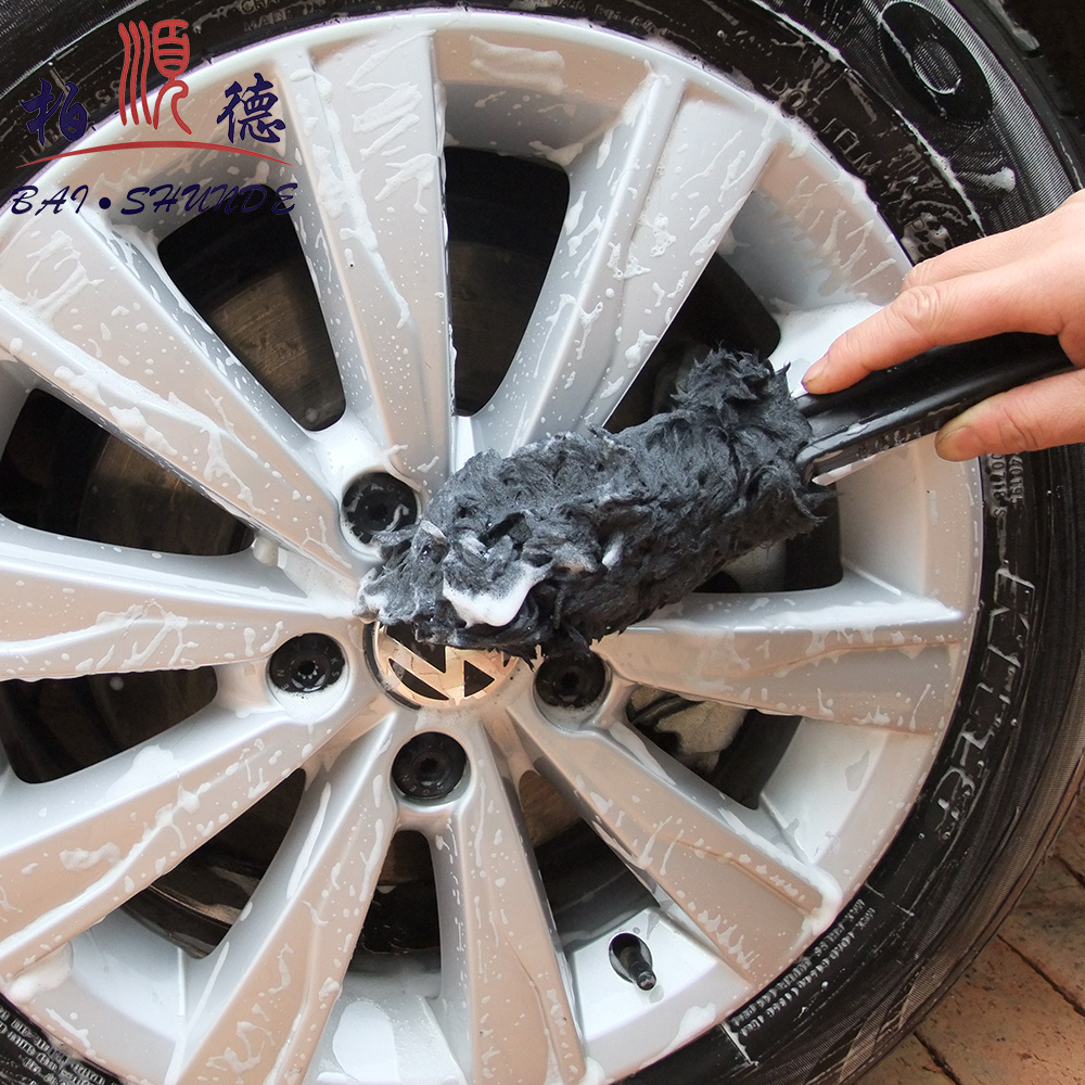 Wheel Brush Woolies 100% Lambswool Brushes for Car Rims with Rubber Grip