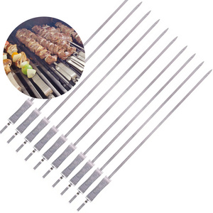 17.7" Long Flat Barbecue Stick Grilling Push Bar Stainless Steel Kabob BBQ Skewers