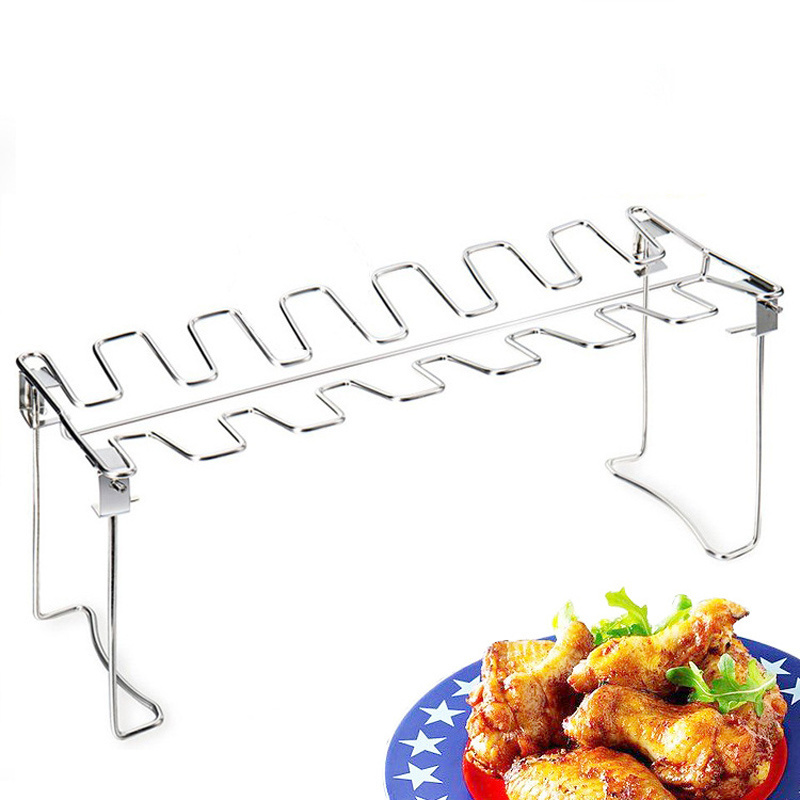 Yongli BBQ039 BBQ Accessories Stainless Steel Chicken Wing Leg Rack Vertical Grill With Drip Tray Drumstick Grill Stand Holder