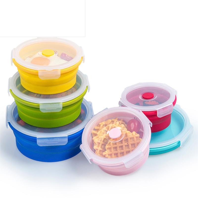 Yongli C-04 round 4 pieces collapsible silicone food storage containers large silicone container kitchen tools meal box