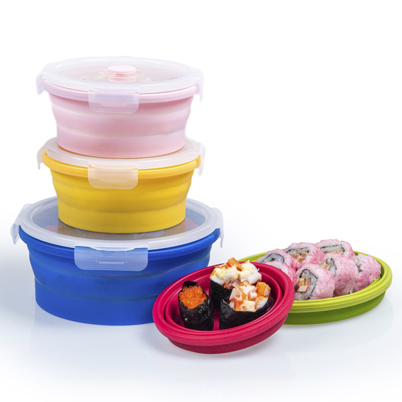 Yongli C-04 round 4 pieces collapsible silicone food storage containers large silicone container kitchen tools meal box