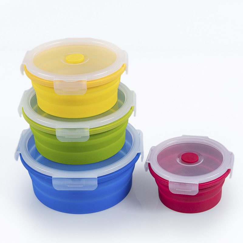 Yongli C-04 round 4 pieces collapsible silicone food storage containers large silicone container kitchen tools meal box