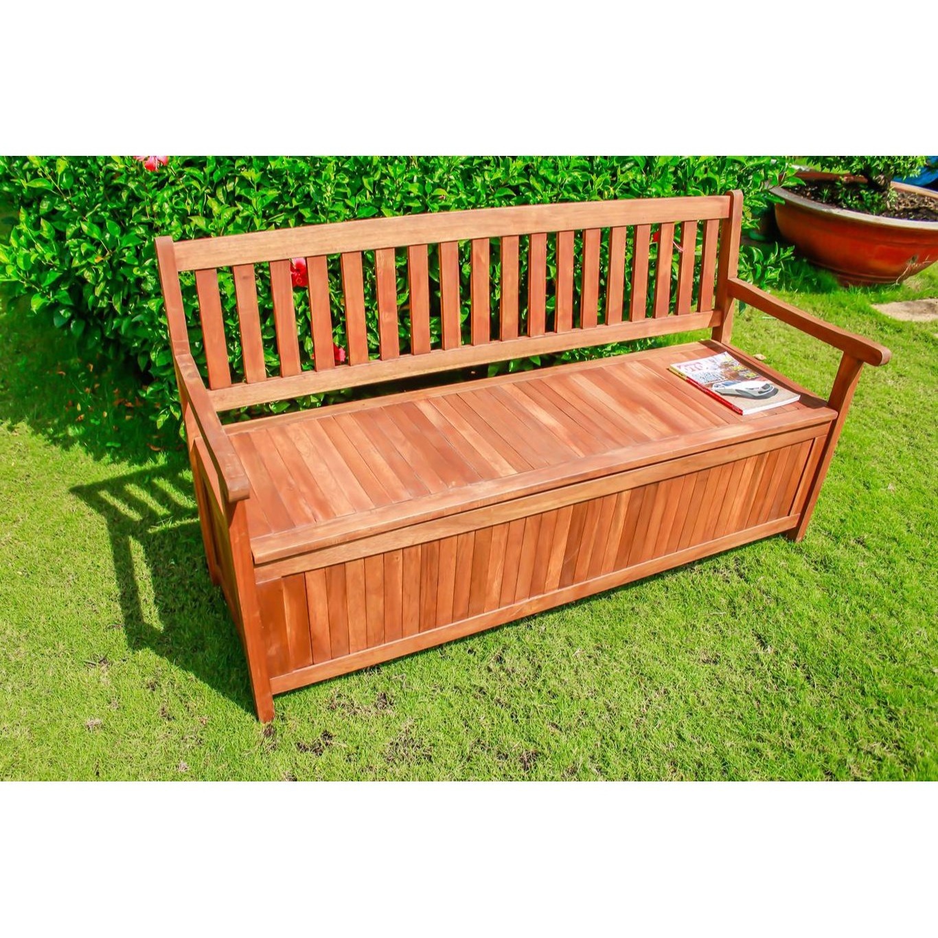 Outdoor Wood Seat Wooden Sit Up Storage Garden Chair Bench Deck Box Bench Deck Box Loveseat Furniture All Weather Cabinet Seat