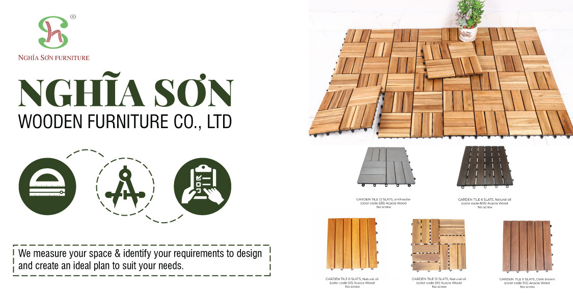 Modern Design Snap Together Acacia Hardwood Flooring 12 Slats Outdoor Decking Tile for Patio AB Surface Grading from Vietnam