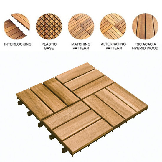 Modern Design Snap Together Acacia Hardwood Flooring 12 Slats Outdoor Decking Tile for Patio AB Surface Grading from Vietnam