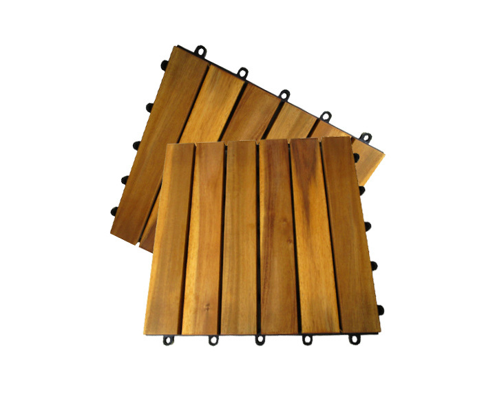 Wholesale High Quality Acacia Wood Deck Tiles Anti-Slip Interlocking Hardwood Floor for Outdoor Use 6 Slats for Sale Vietnam