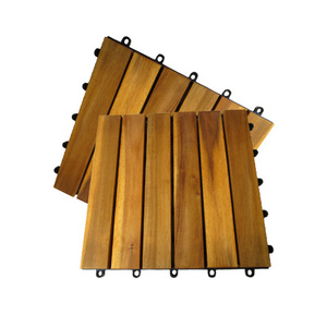 Wholesale High Quality Acacia Wood Deck Tiles Anti-Slip Interlocking Hardwood Floor for Outdoor Use 6 Slats for Sale Vietnam