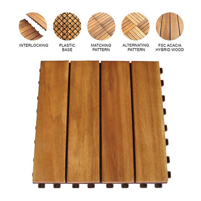 Vietnam Factory Price  Interlocking Wood Deck Tiles 30x30x2.4 Parquet Decking Outdoor DIY Floor Tiles for Wood Flooring