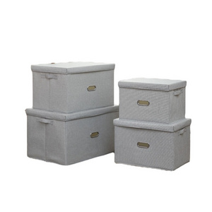 Daily necessities collapsible linen printing 600D polyester oxford fabric double divider storage box cube for cloth with lid