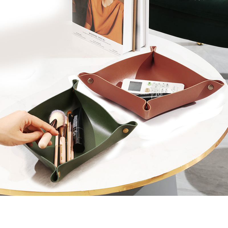 Portable Folding Leg Pu Leather Dice Rolling Trays Square Tray Valet for Key Coin Change Jewelry Storage Decorative