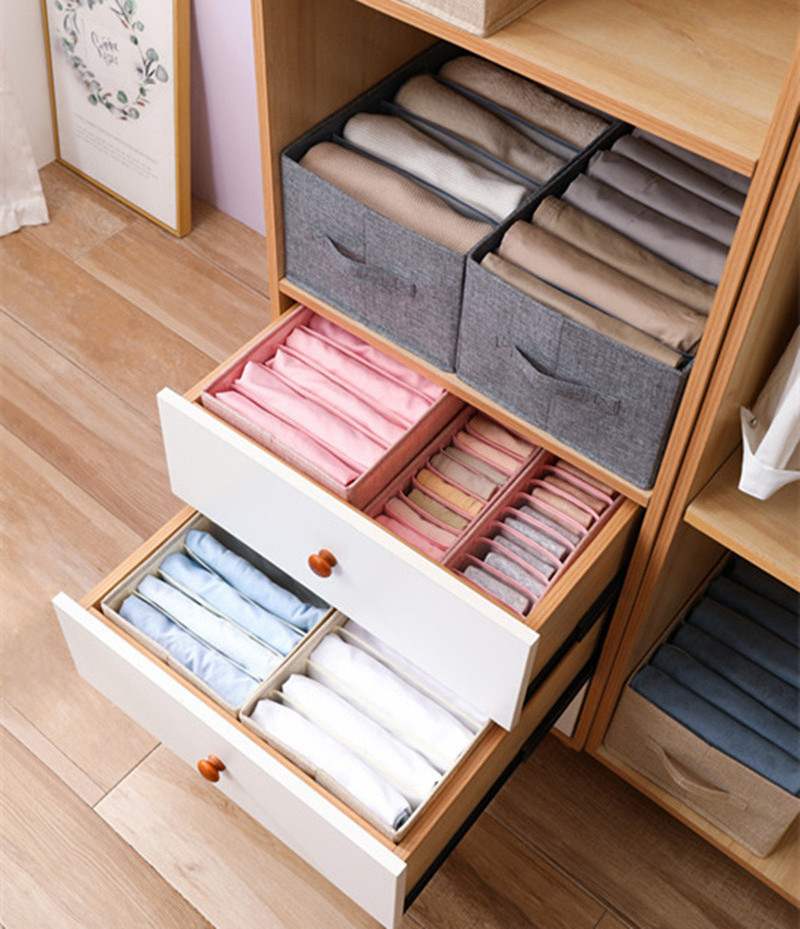 Cotton Linen Foldable Washable 5/7/9 Girds Wardrobe Clothes PP Board Mesh Closet Drawer Organizer and Storage for Jeans Pants