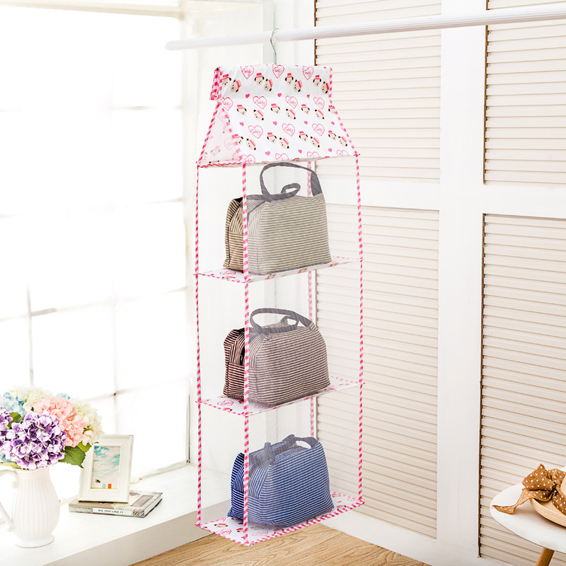 Wholesale 3/4 Shelves Space Saving Detachable Hanging Handbag Purse Dust Bag Organizer Storage Holder for Wardrobe Closet