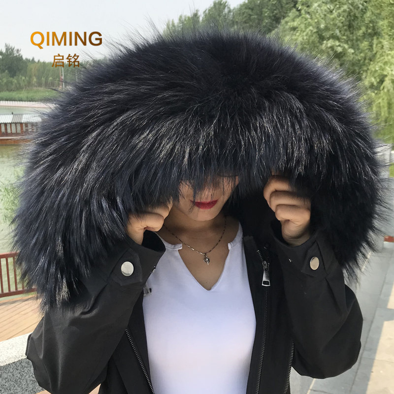 100% Real Raccoon Collar Women Natural Fur Black Collar Real Fur Shawl Raccoon Scarfs Fur Winter Scarf Woman Scarves Luxury