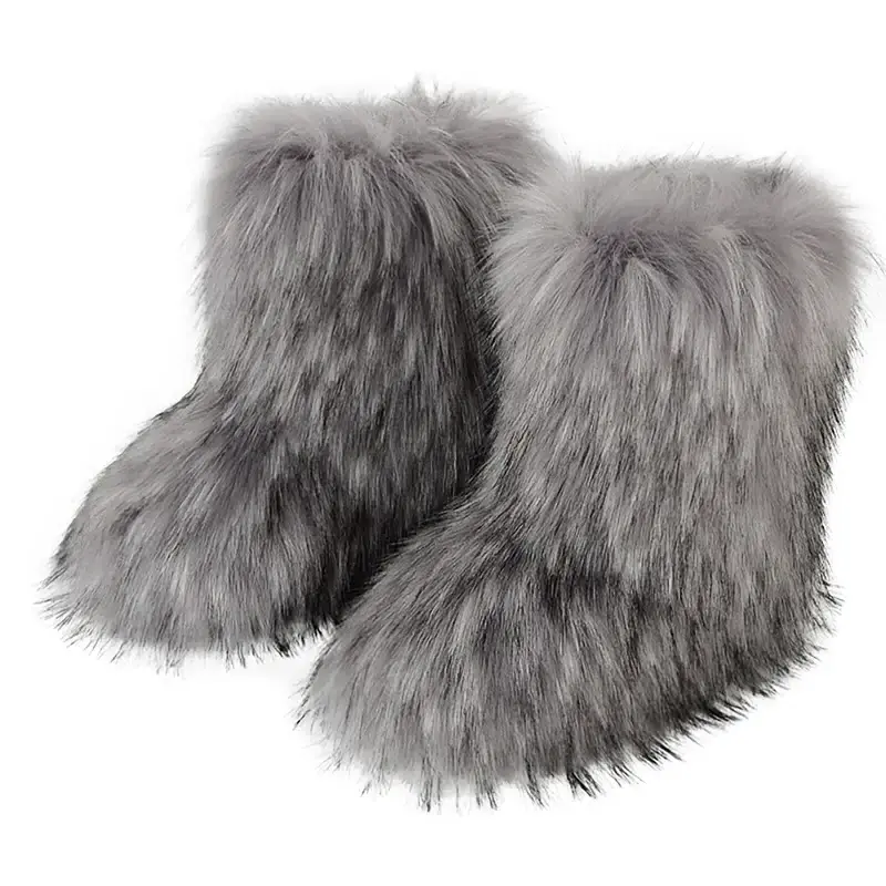 Custom Faux Raccoon Fur Boots Ladies Pink Color Fur Boots Women Winter high quality Snow Boots