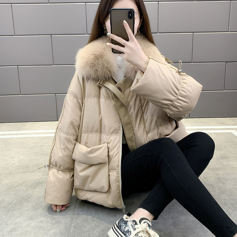 2023 new fashion trend women's short fur with Parka goose down jacket winter leather Fox Fur coats