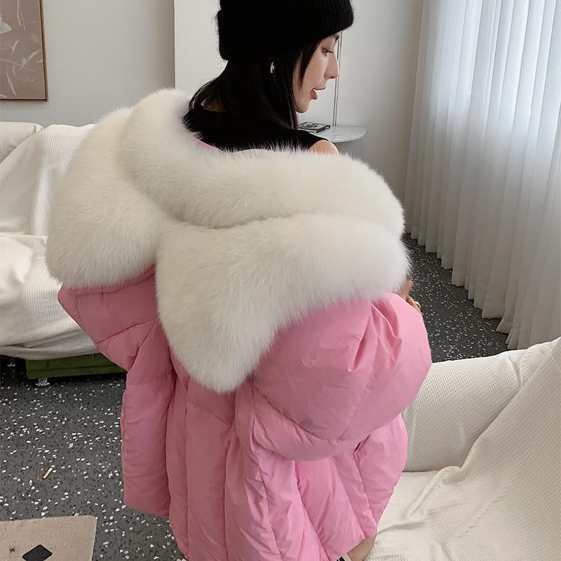 Top quality womens fur goose down coats winter warm winter down jacket with real fur collar and trim leather coats for women