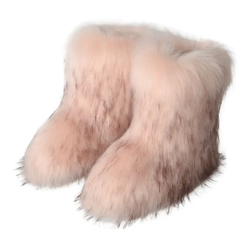 Custom Faux Raccoon Fur Boots Ladies Pink Color Fur Boots Women Winter high quality Snow Boots