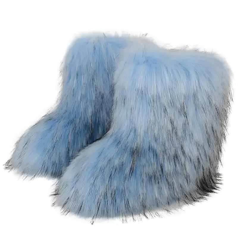 Custom Faux Raccoon Fur Boots Ladies Pink Color Fur Boots Women Winter high quality Snow Boots