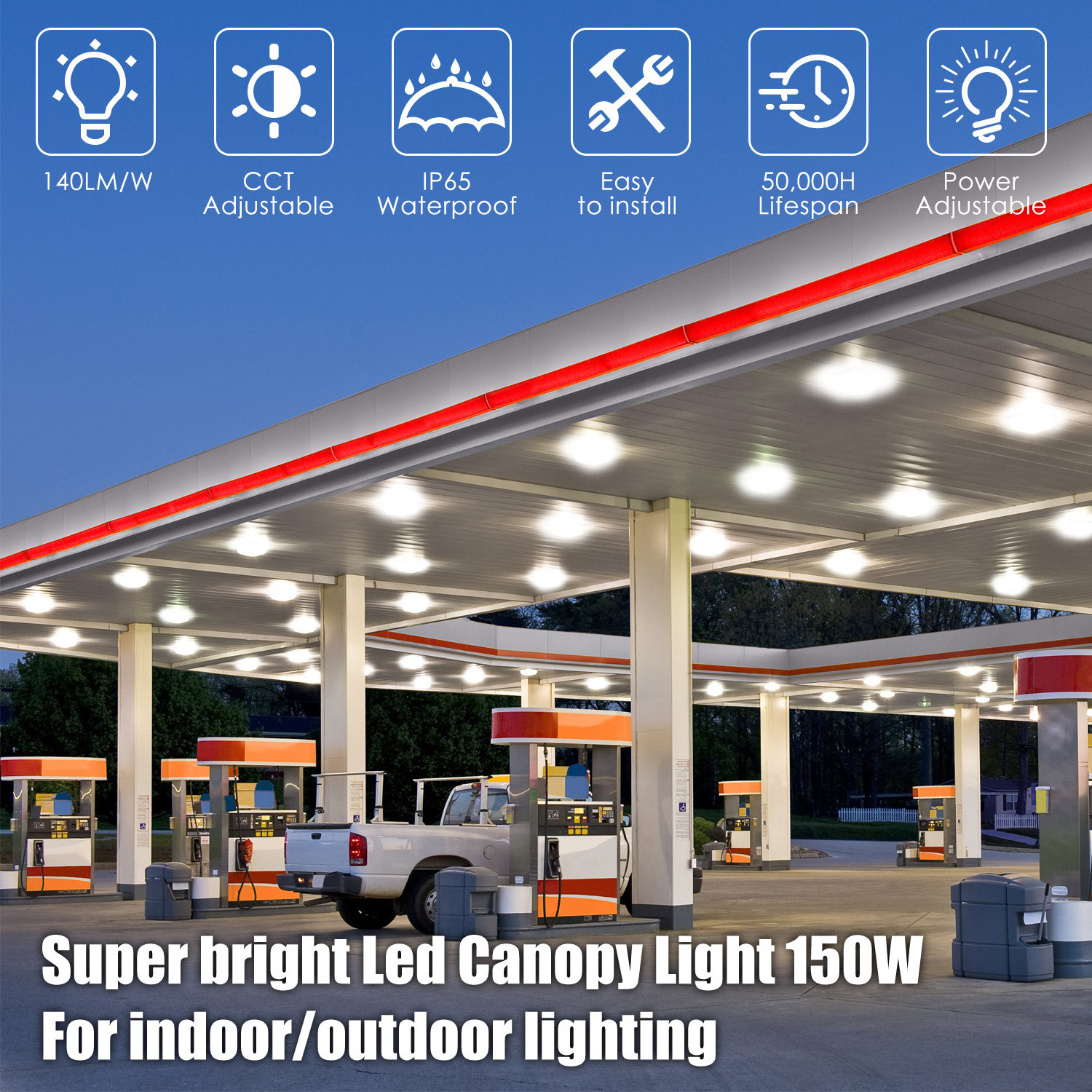 Us Stock Ul Dlc Cct&power Adjustable 45w 70w 150w 240w Outdoor Gas Station 100w Led Canopy Light