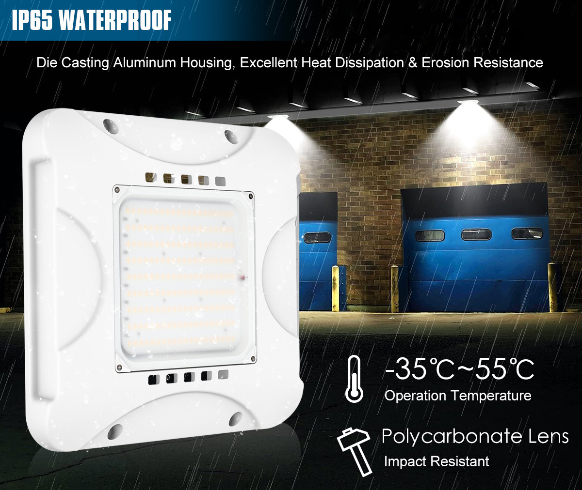 Etl Led Canopy Light Fixture,European Plug,Ip65waterproof,Canopy Light Outdoor For Gas Station Or Warehouse Workshop