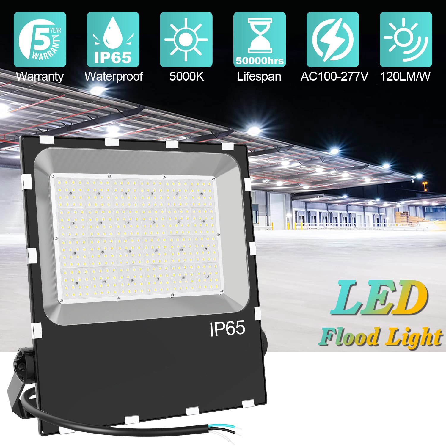 5 Year Warranty 100W 200W 300W Outdoor IP65 Waterproof Led Floodlight Fixture Parking Lot Stadium Lamp Aluminum LED Flood Lights