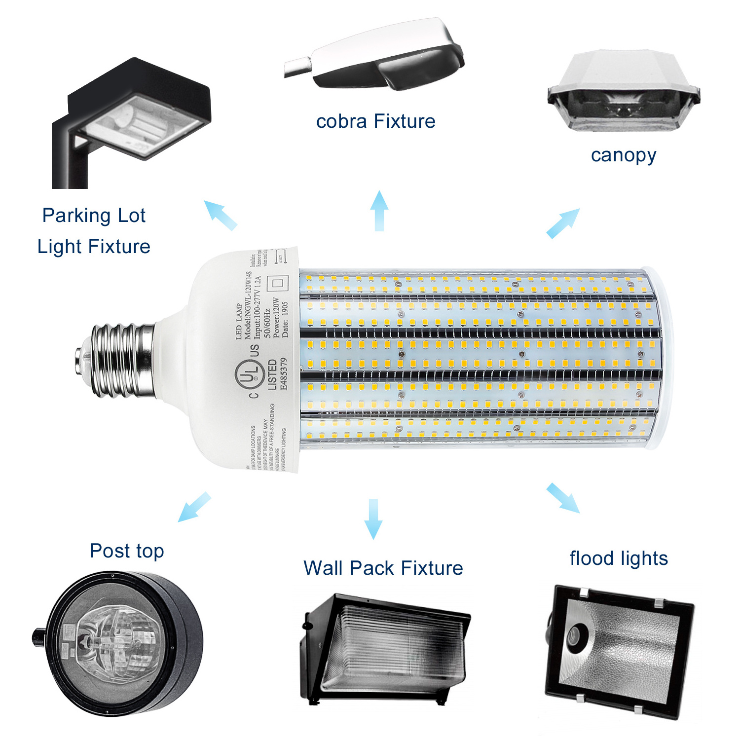 duty free led light 360 degree sunon fan warehouse led shop light 110volts 80W 120W 250W led corn bulb e27 corn lamp