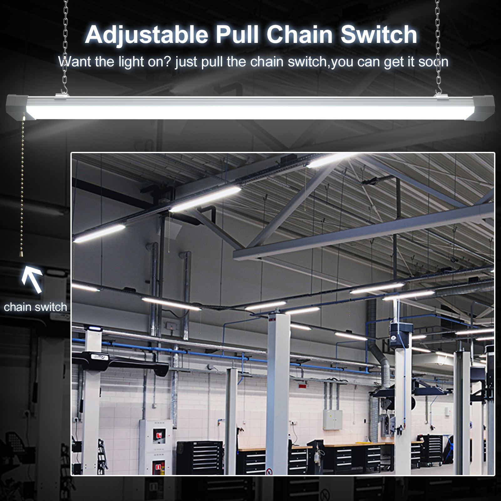 High Quality Aluminum 40W 60W 80W 100W 120W Linkable Pull Chain Switch Office Warehouse Tri-proof Shop Fixture LED Batten Light