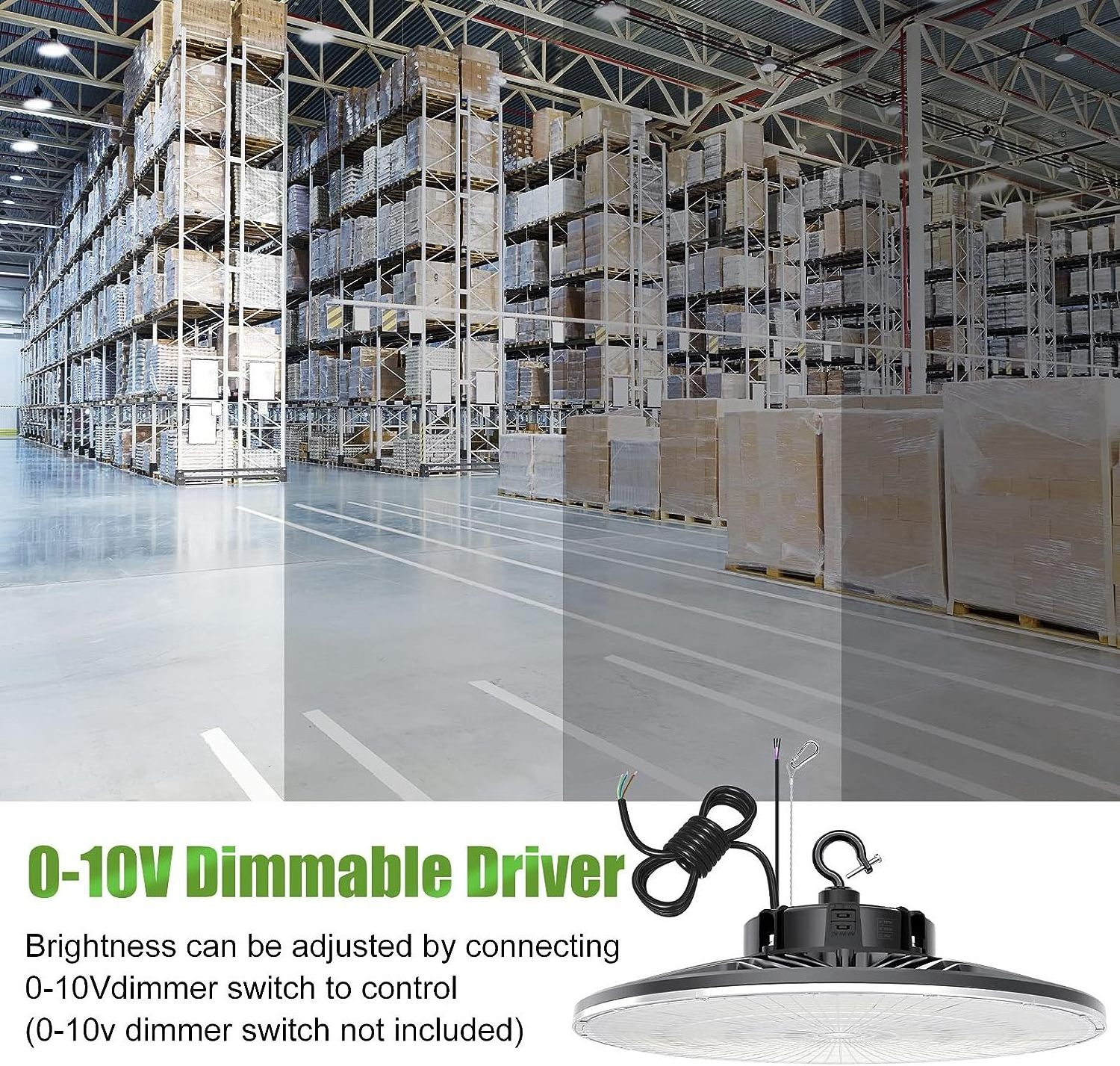 IP65 Industrial Warehouse Shop Motion Sensor 0-10V Dimmable UFO Led High Bay Light 3000K 4000K 5000K DLC UL 150W 200W 300W 400W