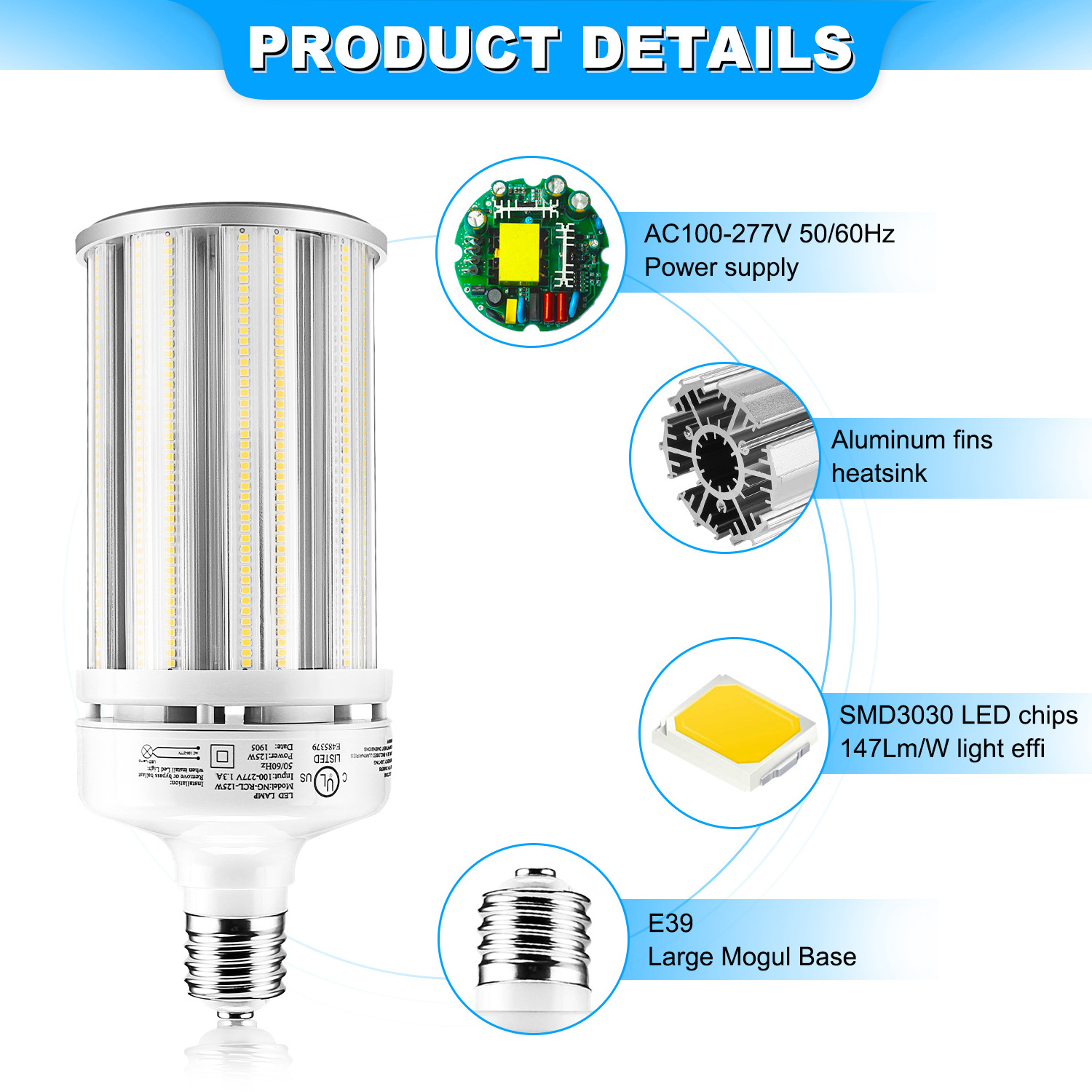 E26 E27 E39 E40 40W 60W 80W 100W 150W 200W 250W 300W Outdoor Street Area Lighting Led Corn Bulb Light