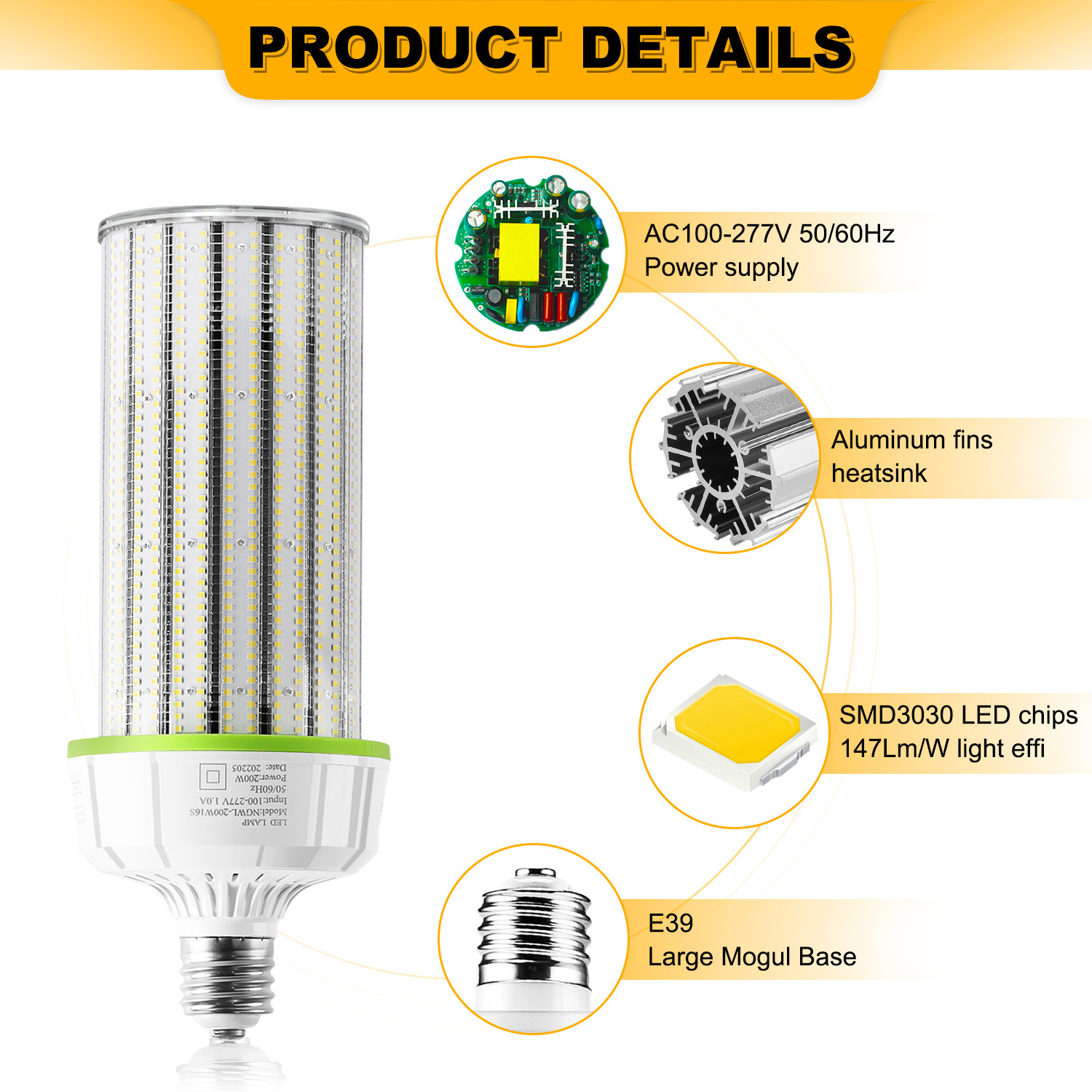 36W 45W 54W 80W 100 watt 150 watts 300 watt High Bay Retrofit LED Corn Bulb Light Replacement For Fixtures HID/HPS/Metal Halide