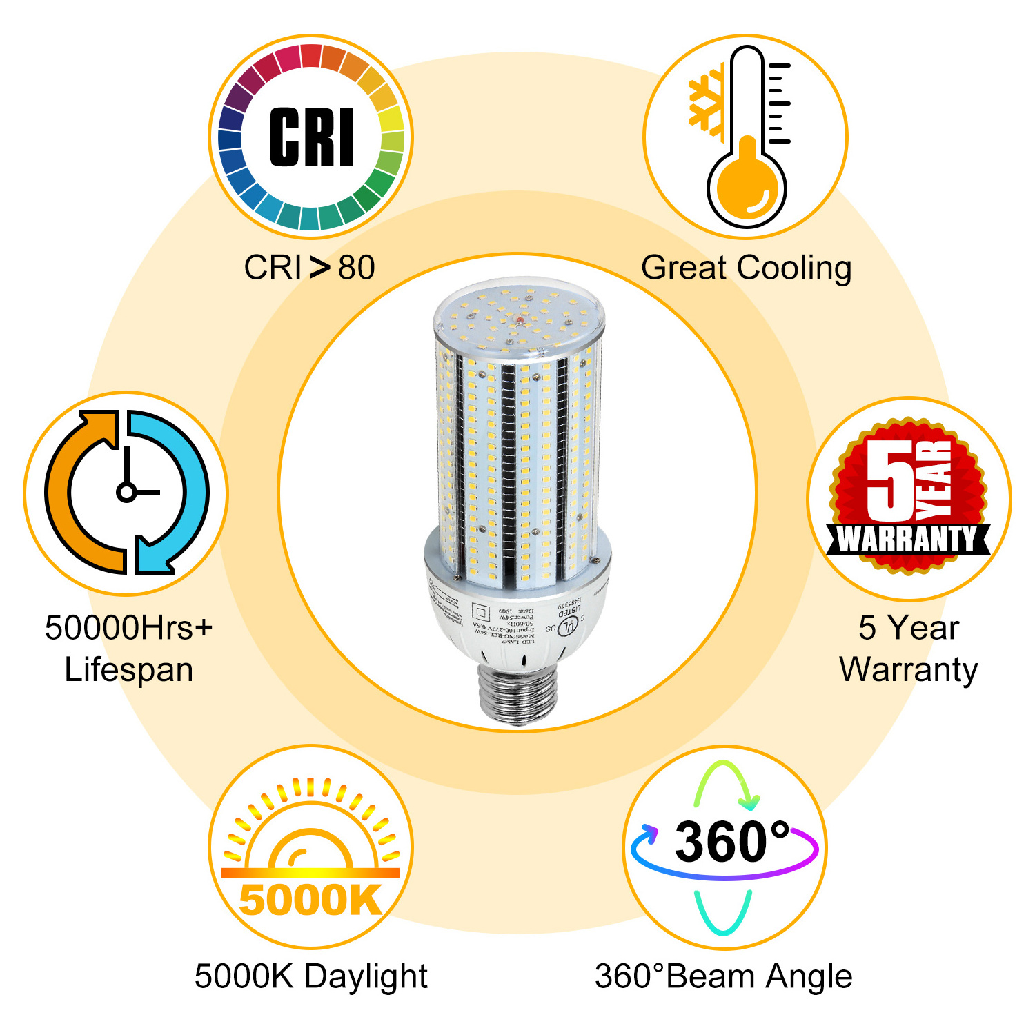 E26 E27 E39 E40 Base 36W 100W Highbay Led Bulb For Garage Warehouse Street Lighting Led Corn Bulb Light