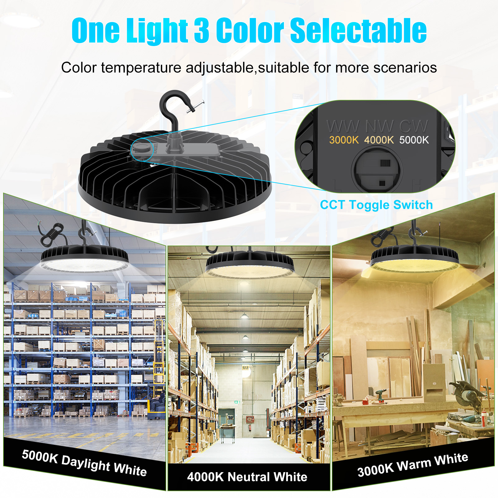 US Stock 5 Years Warranty 150W 200W 240W 300W 400W 150LM/W Warehouse Remote Sensor UFO High Bay Light LED Commercial Lighting