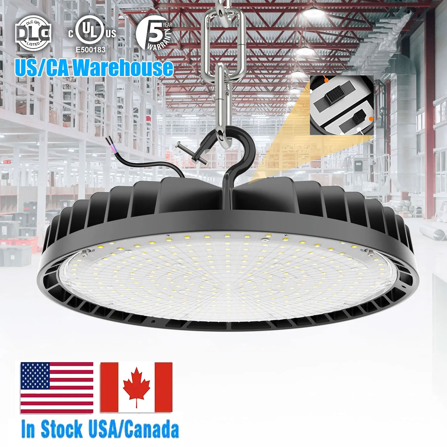 US Stock 5 Years Warranty 150W 200W 240W 300W 400W 150LM/W Warehouse Remote Sensor UFO High Bay Light LED Commercial Lighting